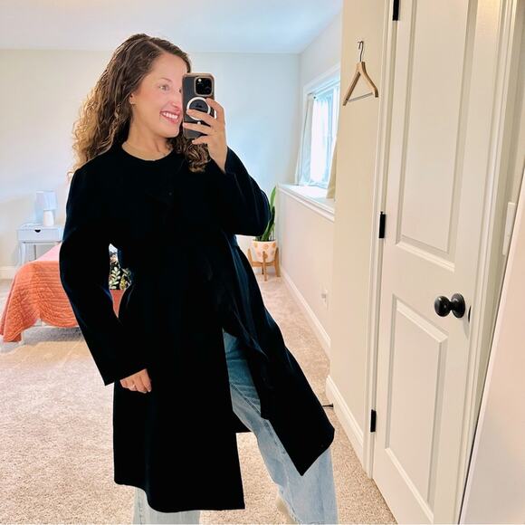 Lafayette 148 Navy Blue Pure Wool Ruffled Coat Jacket Large - Picture 1 of 16
